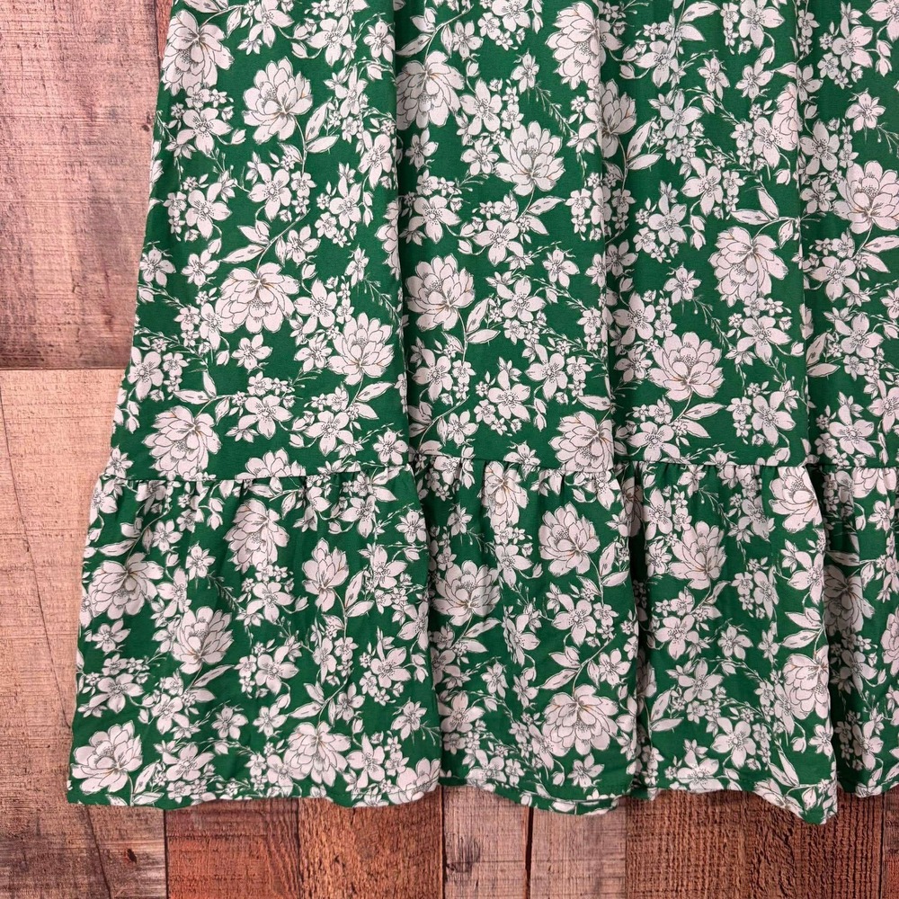 Sienna Sky Green White Floral Smocked Waist Midi Dress Medium Boho Flowy Summer - Picture 4 of 7